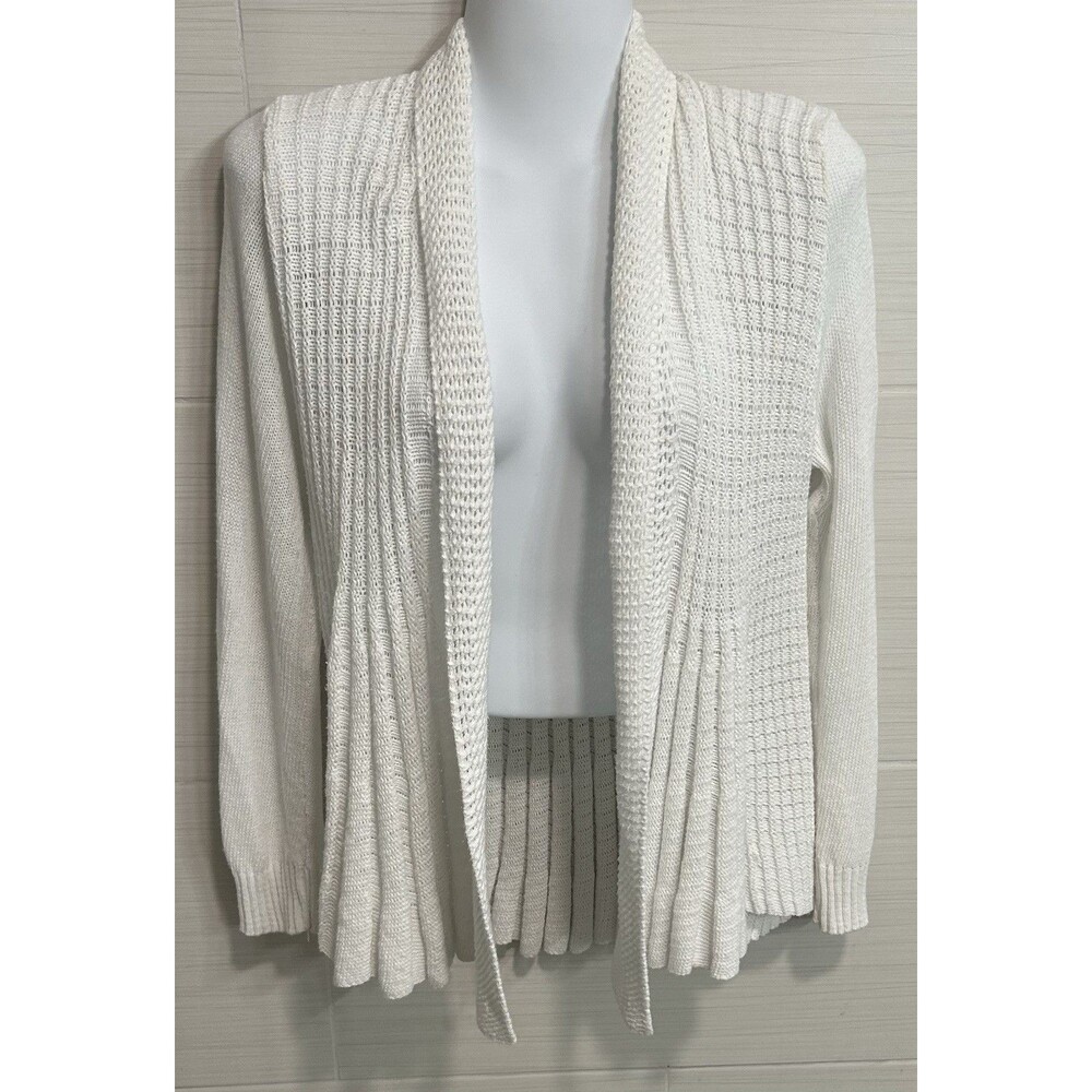 Remel White Open Front Knit Cardigan Sweater Cotton Blend Shawl Collar S/M
